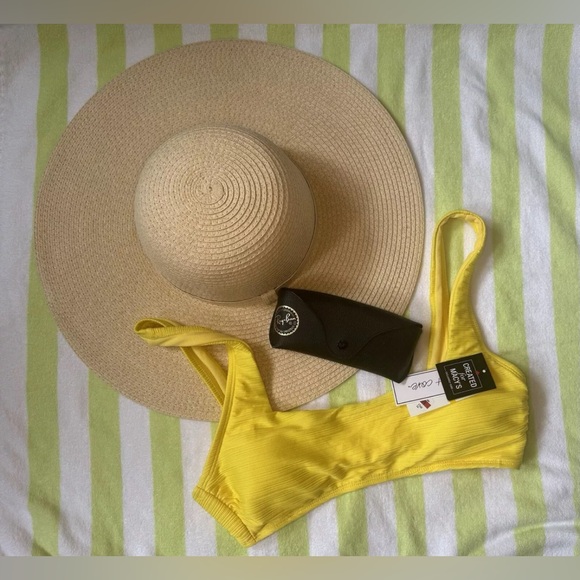 Salt + Cove Other - Salt + Cove Ribbed Bralette Long Line Bikini Swim Top Yellow NEW Medium